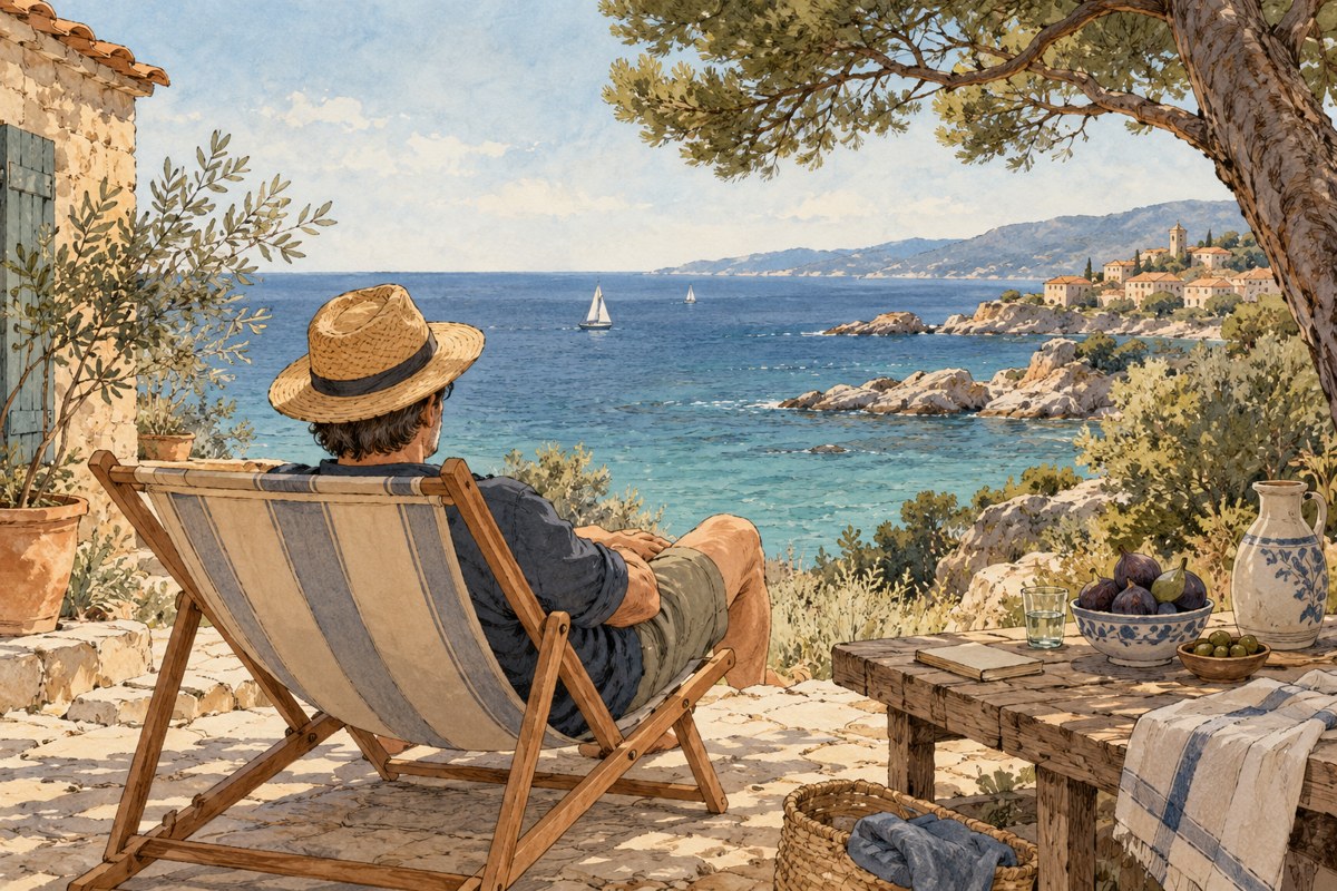 Un homme en short regarde la mer, illustration du souvenir de l’été 2020.